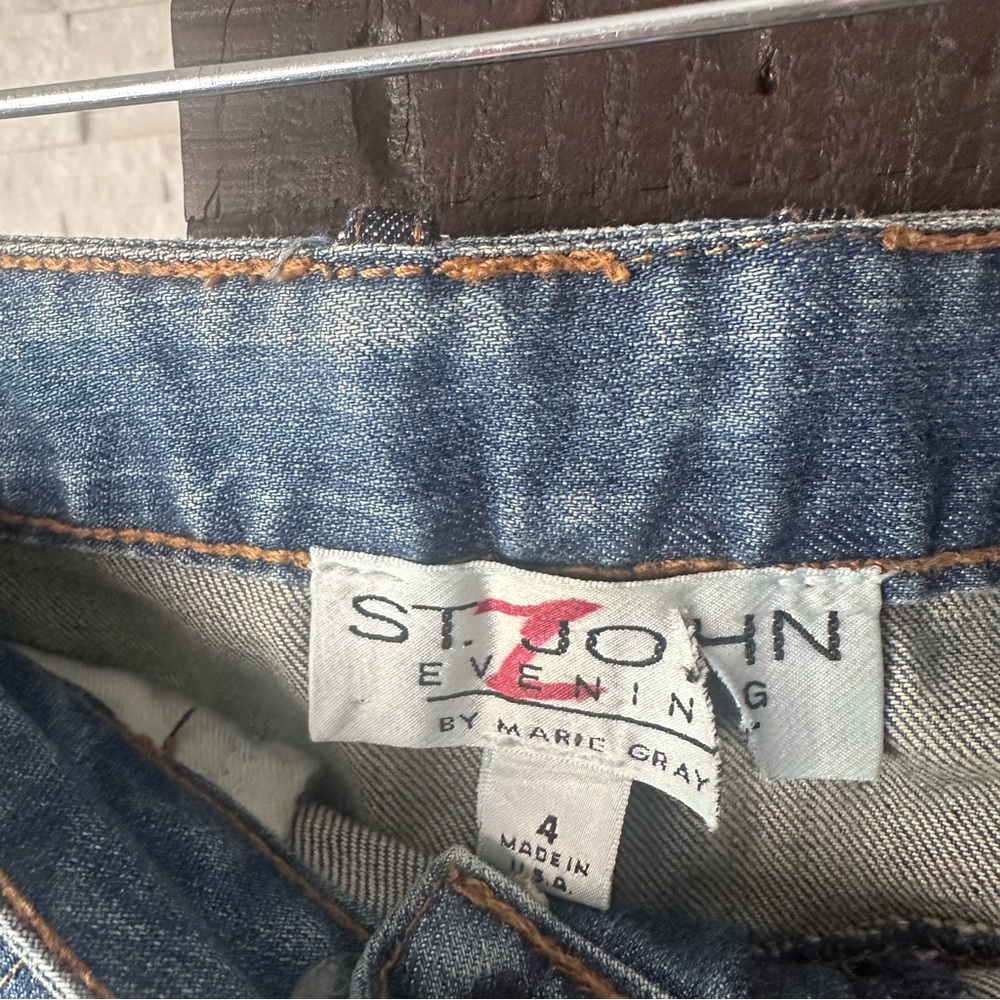 ST. JOHN Evening “Fashion Fit” Studded Jeweled Denim Rhinestone Jeans Size 4 - Picture 3 of 10